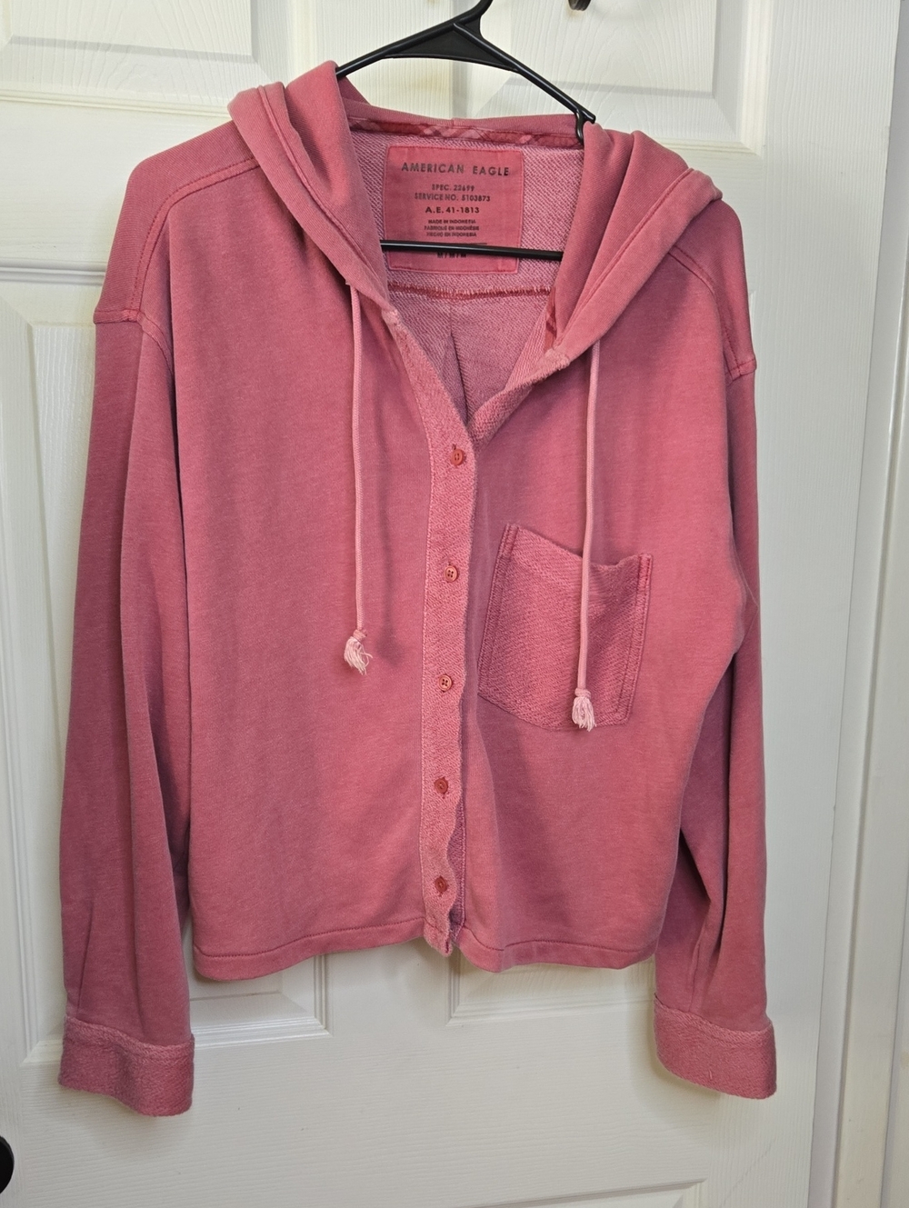 American Eagle Outfitters Pink Hooded Button-Front Women's Top